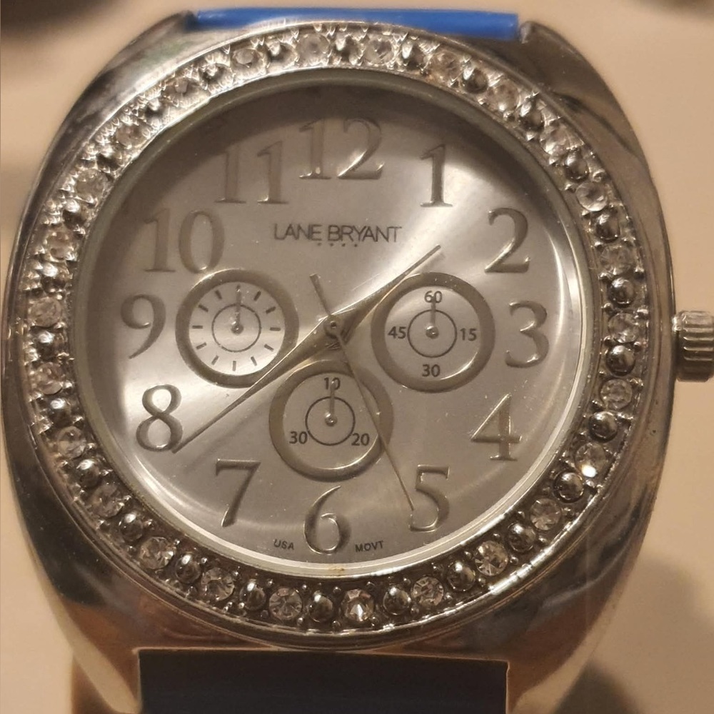 🦋10/$20🦋 Lane Bryant Silver/Blue Rhinestone Leather Women's Watch